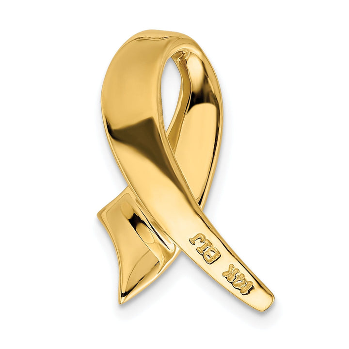 14K Yellow Gold Polished Finish Solid Awareness Ribbon Design Omega Slide Pendant fits upto 10 mm Omega