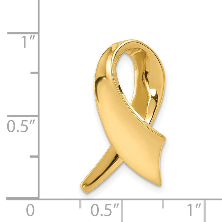 14K Yellow Gold Polished Finish Solid Awareness Ribbon Design Omega Slide Pendant fits upto 10 mm Omega