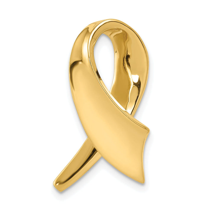 14K Yellow Gold Polished Finish Solid Awareness Ribbon Design Omega Slide Pendant fits upto 10 mm Omega