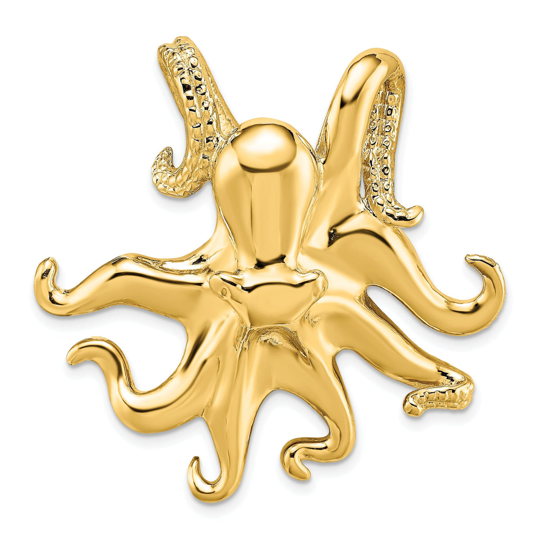 14K Yellow Gold Solid Casted Polished and Textured Finish Octopus Slide