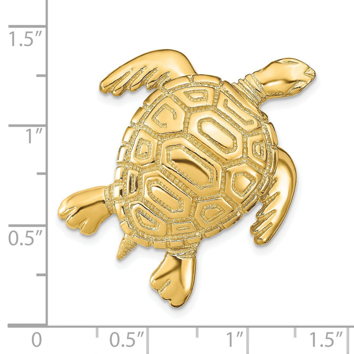 14k Yellow Gold Solid Textured and Polished Finish Turtle Slide. Fits up to 8mm Omega or 10mm Fancy Omega.