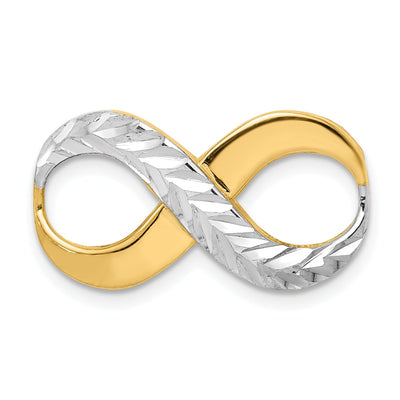 14K Yellow Gold, White Rhodium Polished Diamond Cut Finish Solid Infinity Design Omega Slide Pendant Fits up to 4 mm Omega at $ 139.47 only from Jewelryshopping.com