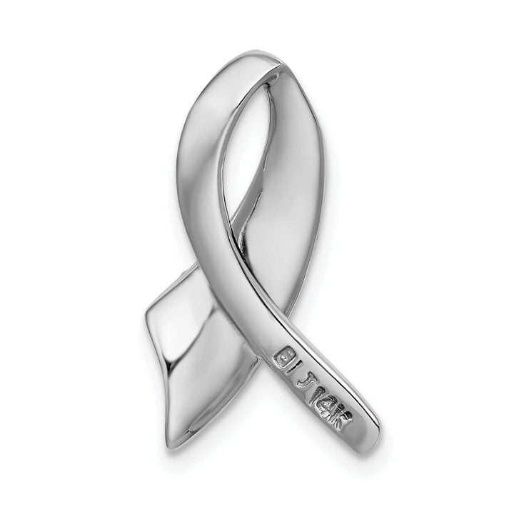 14K White Gold Polished Finish Solid Awareness Ribbon Design Omega Slide Pendant