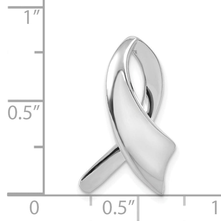 14K White Gold Polished Finish Solid Awareness Ribbon Design Omega Slide Pendant