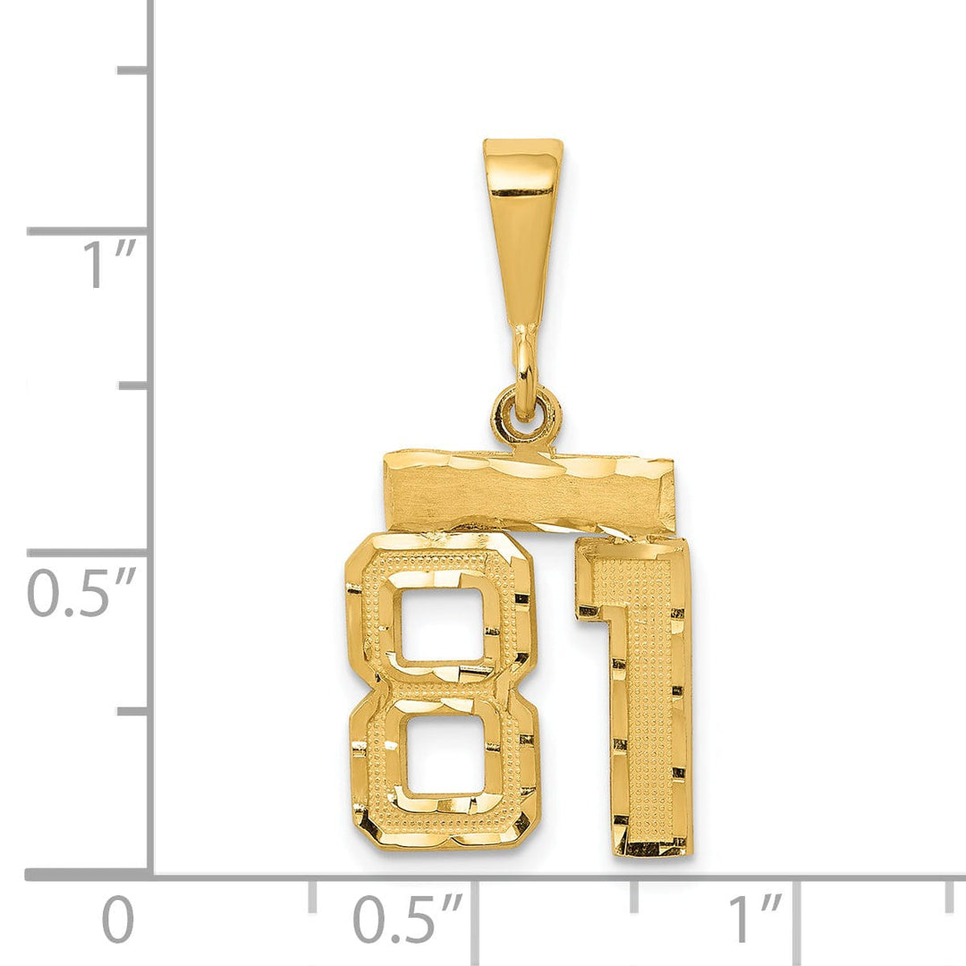 14k Yellow Gold Polished Diamond Cut Finish Small Size Number 81 Charm Pendant