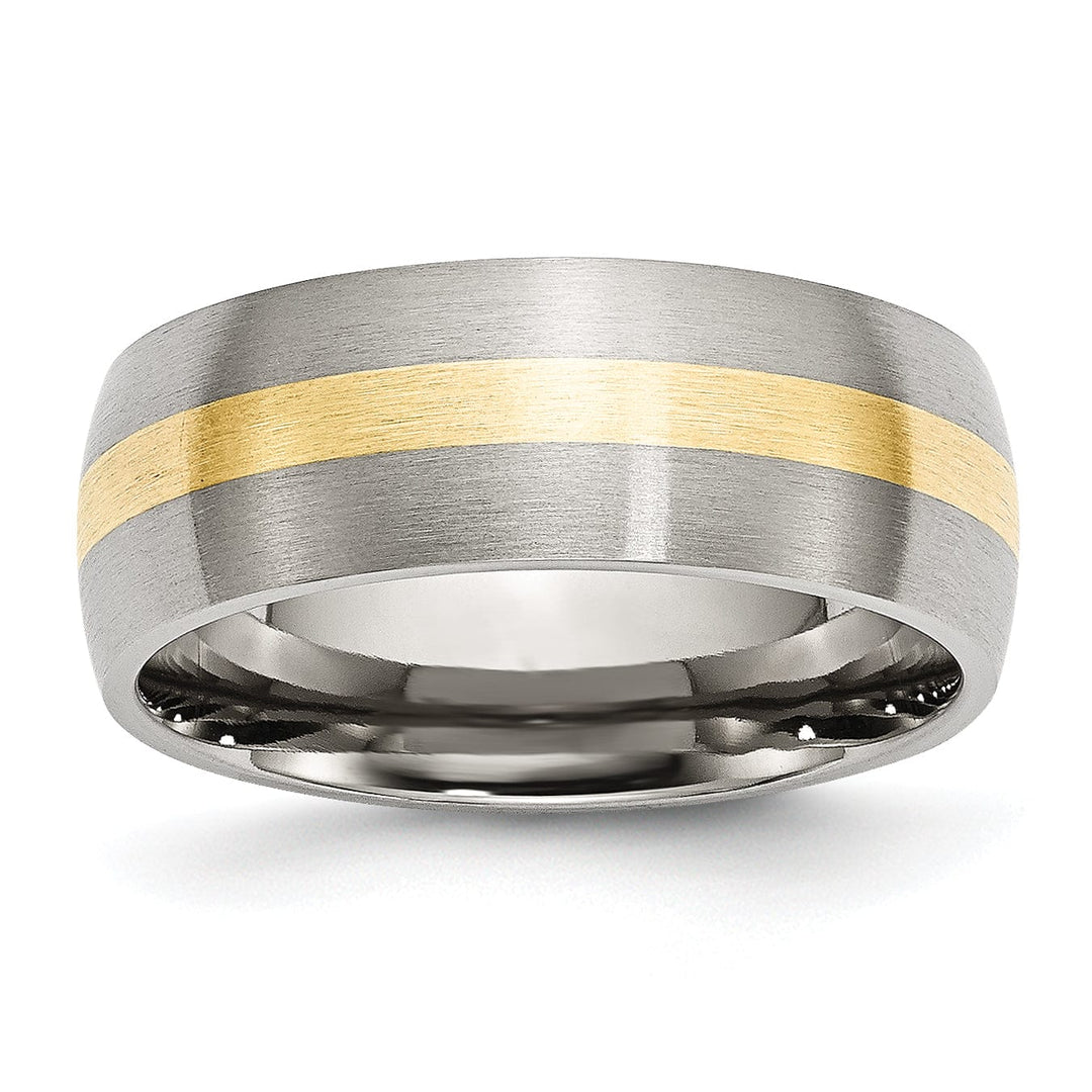 Stainless Steel 14k Gold Inlay 8MM Satin Band