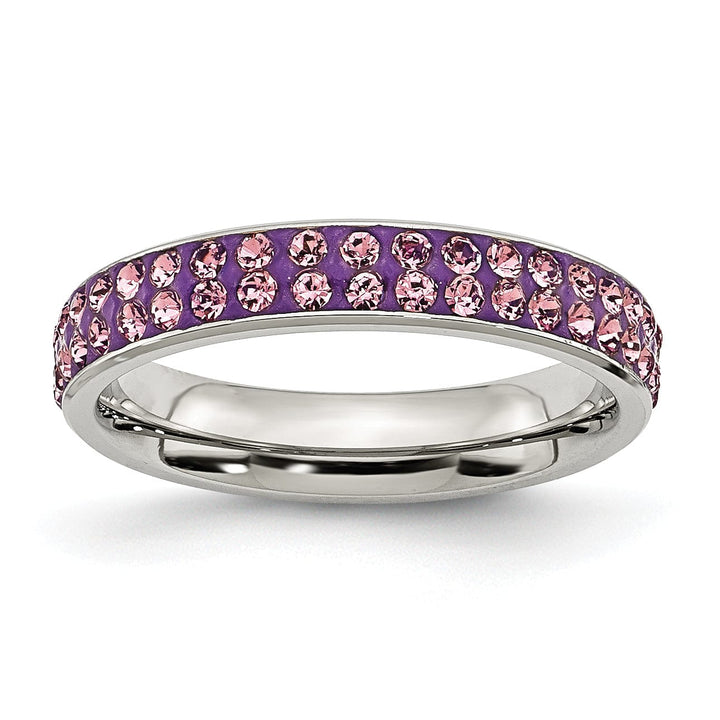 Stainless Steel Light Purple Crystal Ring