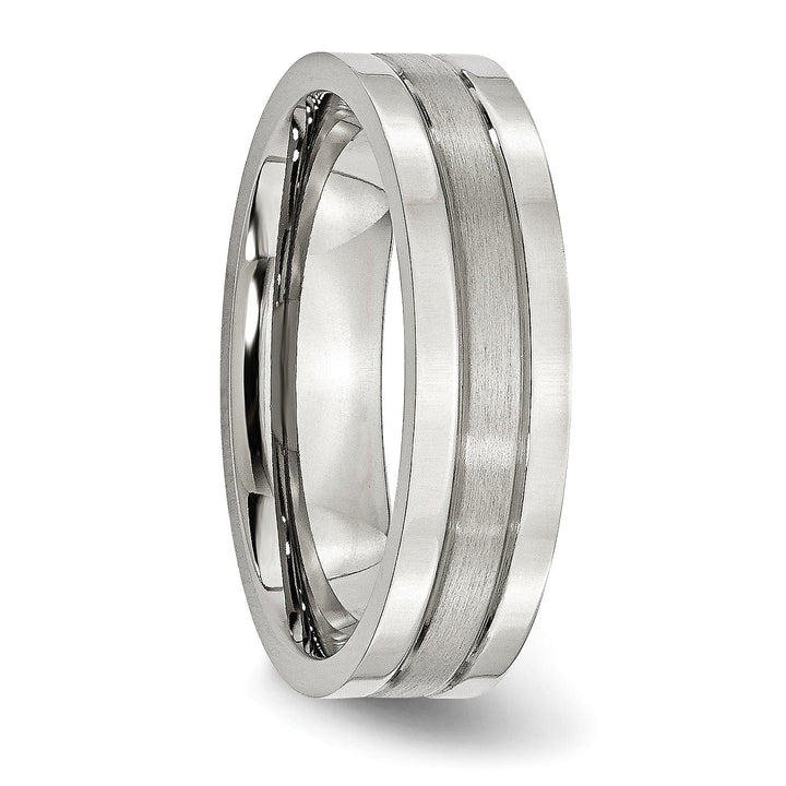 Stainless Steel Flat Satin Polished Grooved Band