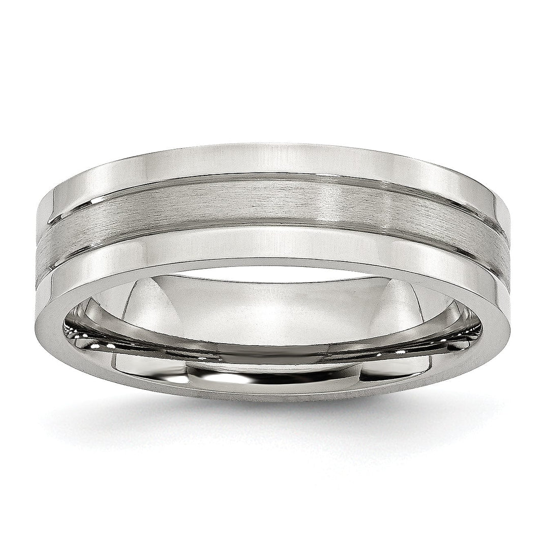 Stainless Steel Flat Satin Polished Grooved Band