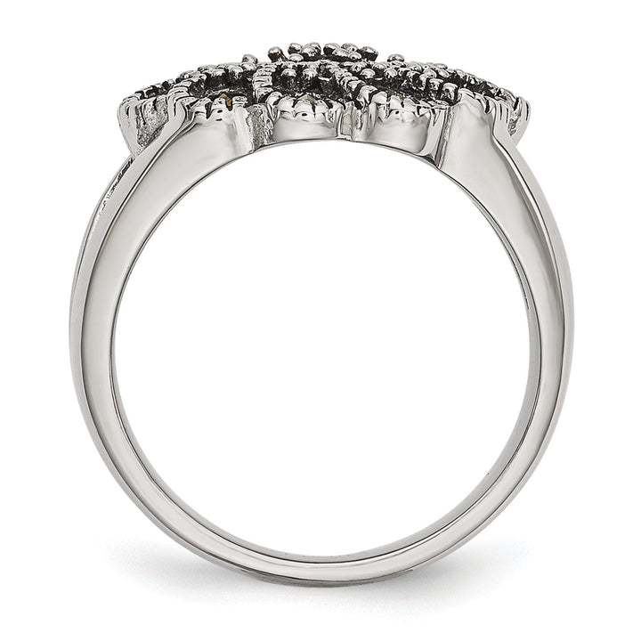 Stainless Steel Textured Flower Marcasite Ring