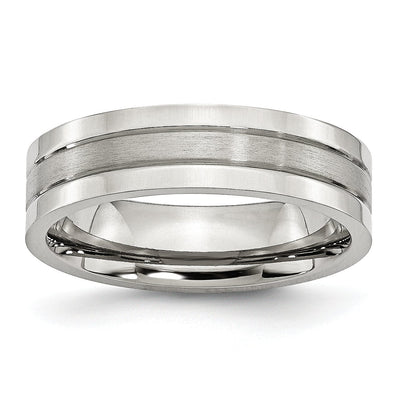 Stainless Steel Flat Satin Polished Grooved Band at $ 28.14 only from Jewelryshopping.com