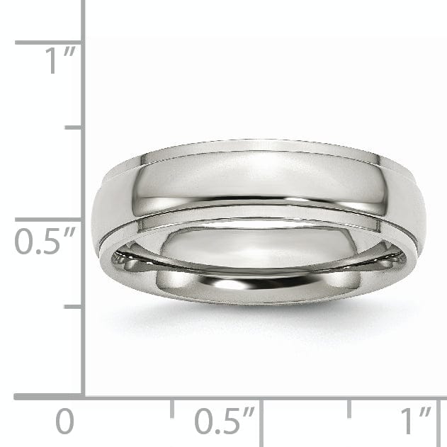 Stainless Steel Unisex Ridged Edge 6MM Ring