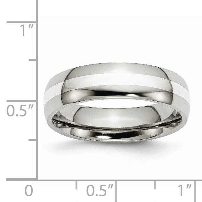 Stainless Steel Silver Inlay 6MM Unisex Ring