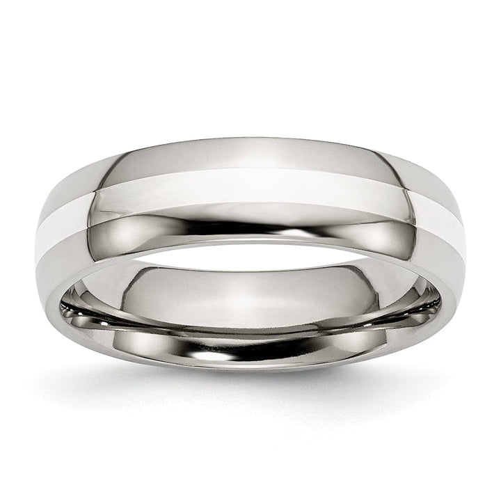 Stainless Steel Silver Inlay 6MM Unisex Ring