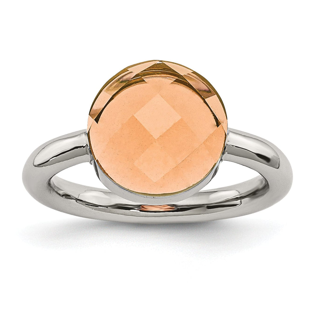Stainless Steel Polished Peach Glass Ring