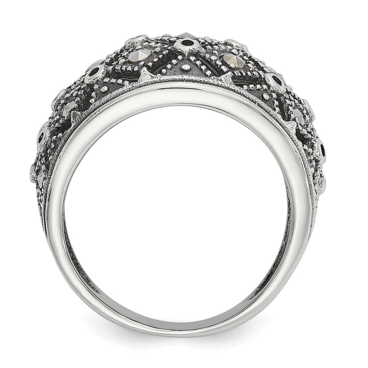 Stainless Steel Polish Antiqued Marcasite Ring