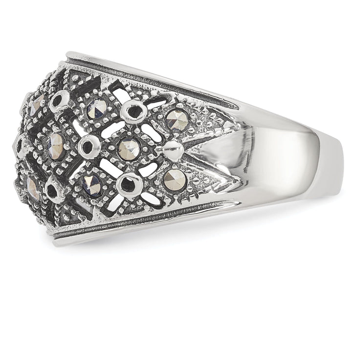 Stainless Steel Polish Antiqued Marcasite Ring