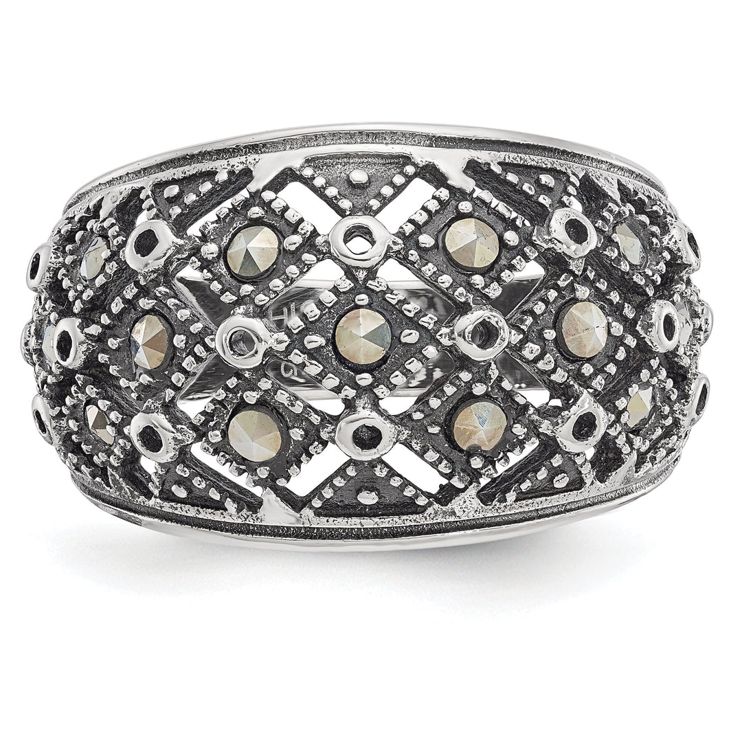 Stainless Steel Polish Antiqued Marcasite Ring