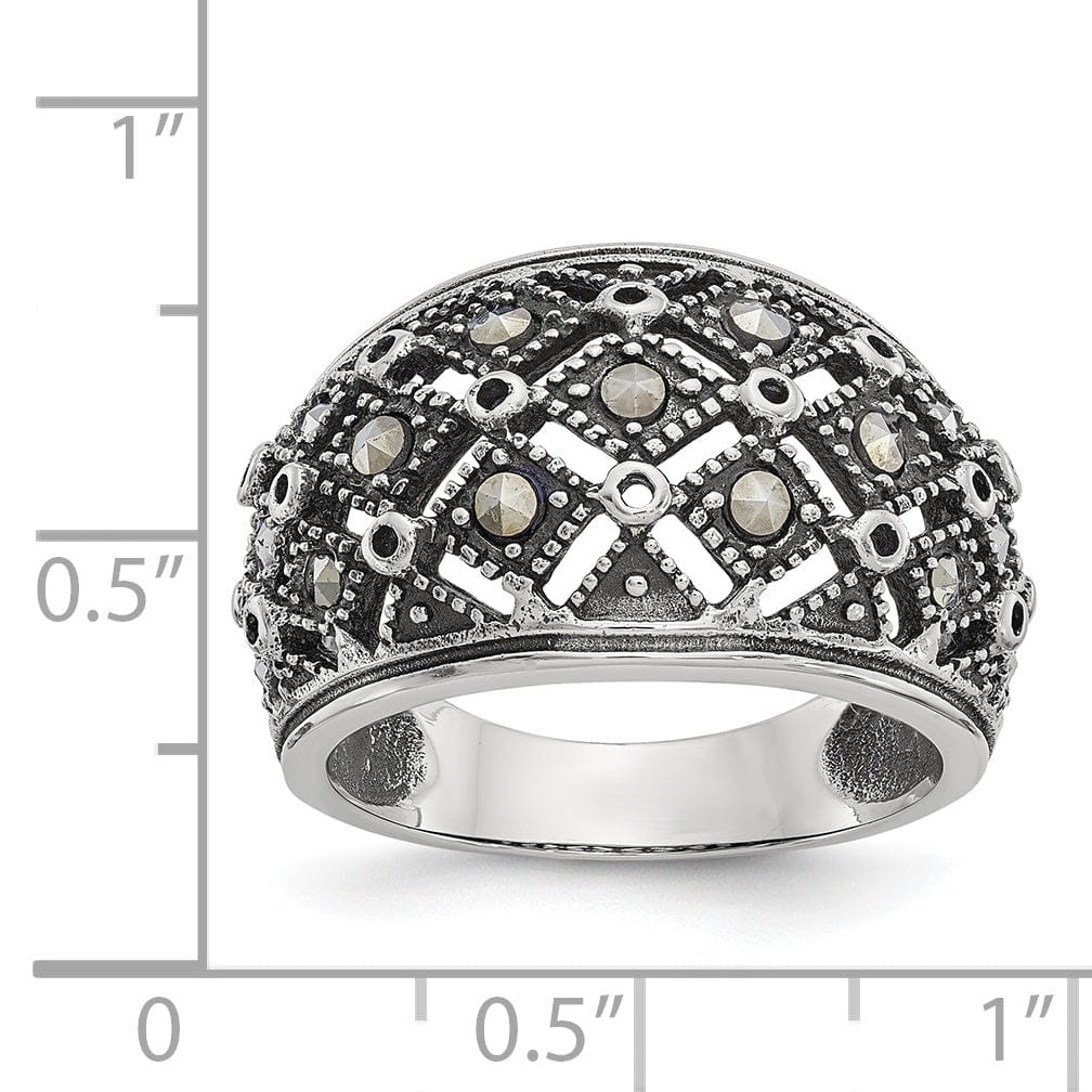 Stainless Steel Polish Antiqued Marcasite Ring