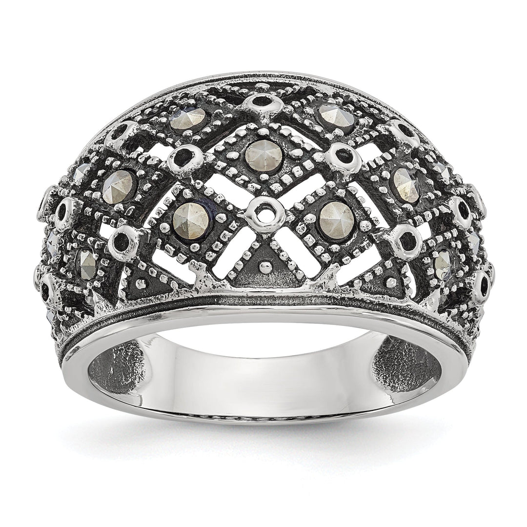 Stainless Steel Polish Antiqued Marcasite Ring