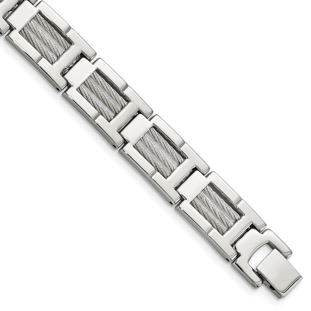 Stainless Steel Grey Cable Fold Over Bracelet