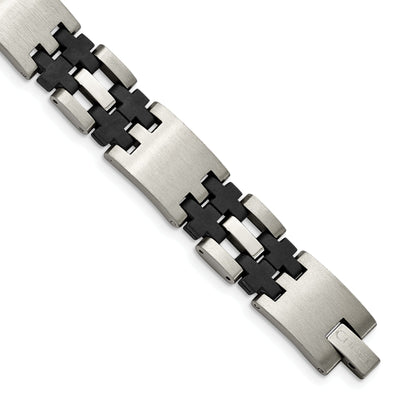 Stainless Steel Black Rubber Fold Over Bracelet