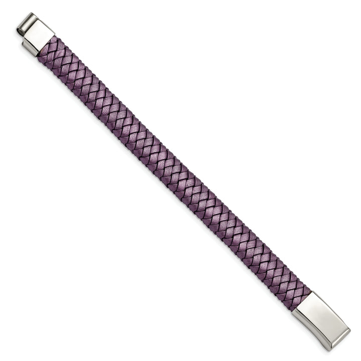 Stainless Metallic Purple Leather Bracelet