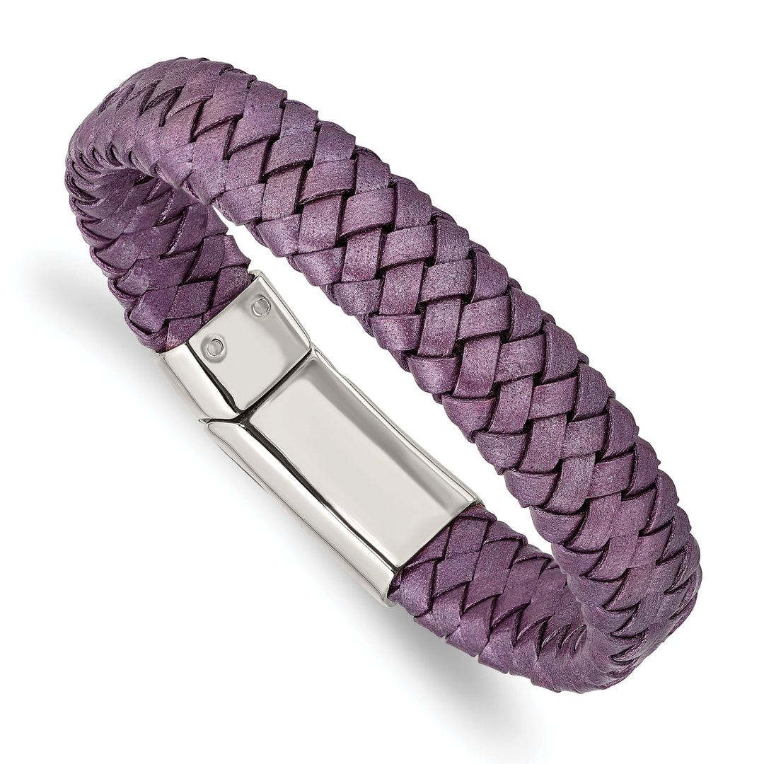 Stainless Metallic Purple Leather Bracelet