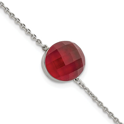 Stainless Steel Polished Red Glass Bracelet at $ 13.07 only from Jewelryshopping.com