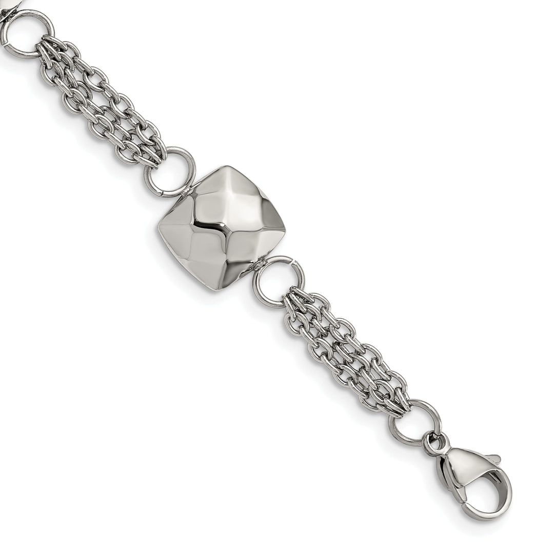 Stainless Steel Polish Hollow Squares 7.25 inch Bracelet