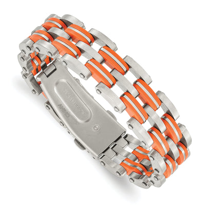 Stainless Steel Orange Rubber Fold Over Bracelet