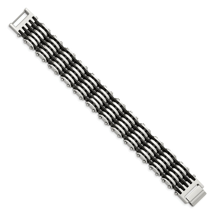 Stainless Steel Black Rubber Fold Over Bracelet