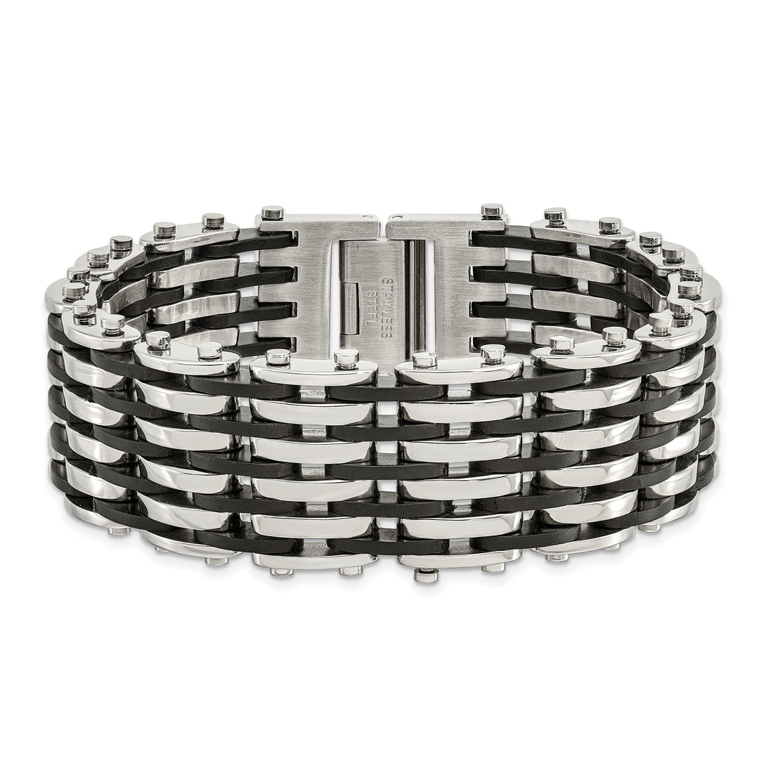 Stainless Steel Black Rubber Fold Over Bracelet