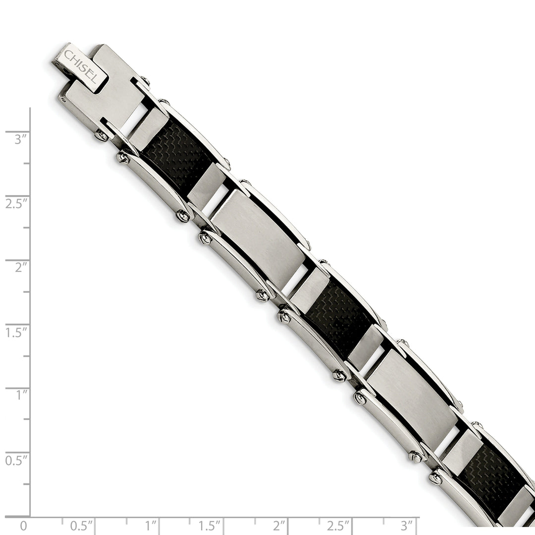 Stainless Steel Black Carbon Fiber Link Bracelet