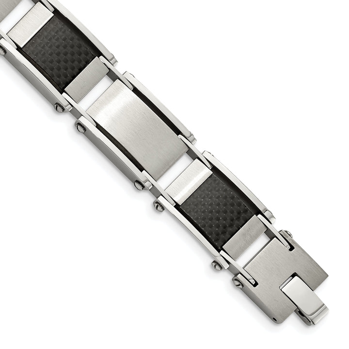 Stainless Steel Black Carbon Fiber Link Bracelet