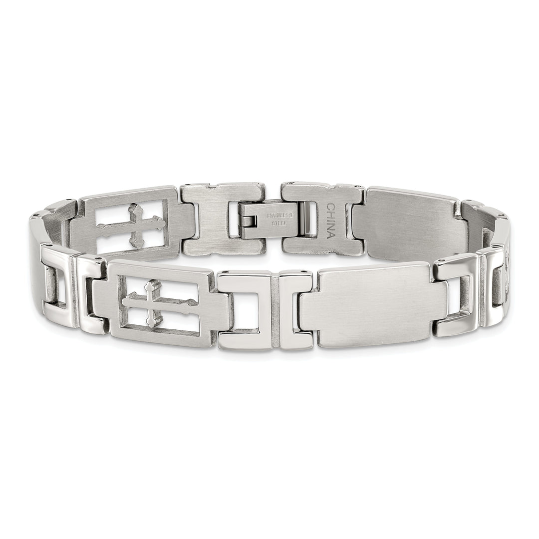 Stainless Steel Cross Link Fold Over Bracelet