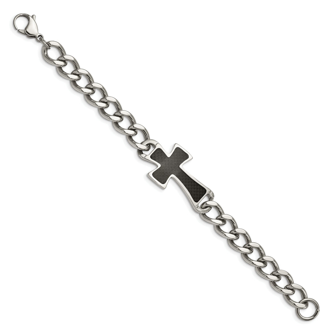 Stainless Steel Cross Curb Bracelet