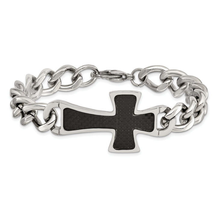 Stainless Steel Cross Curb Bracelet