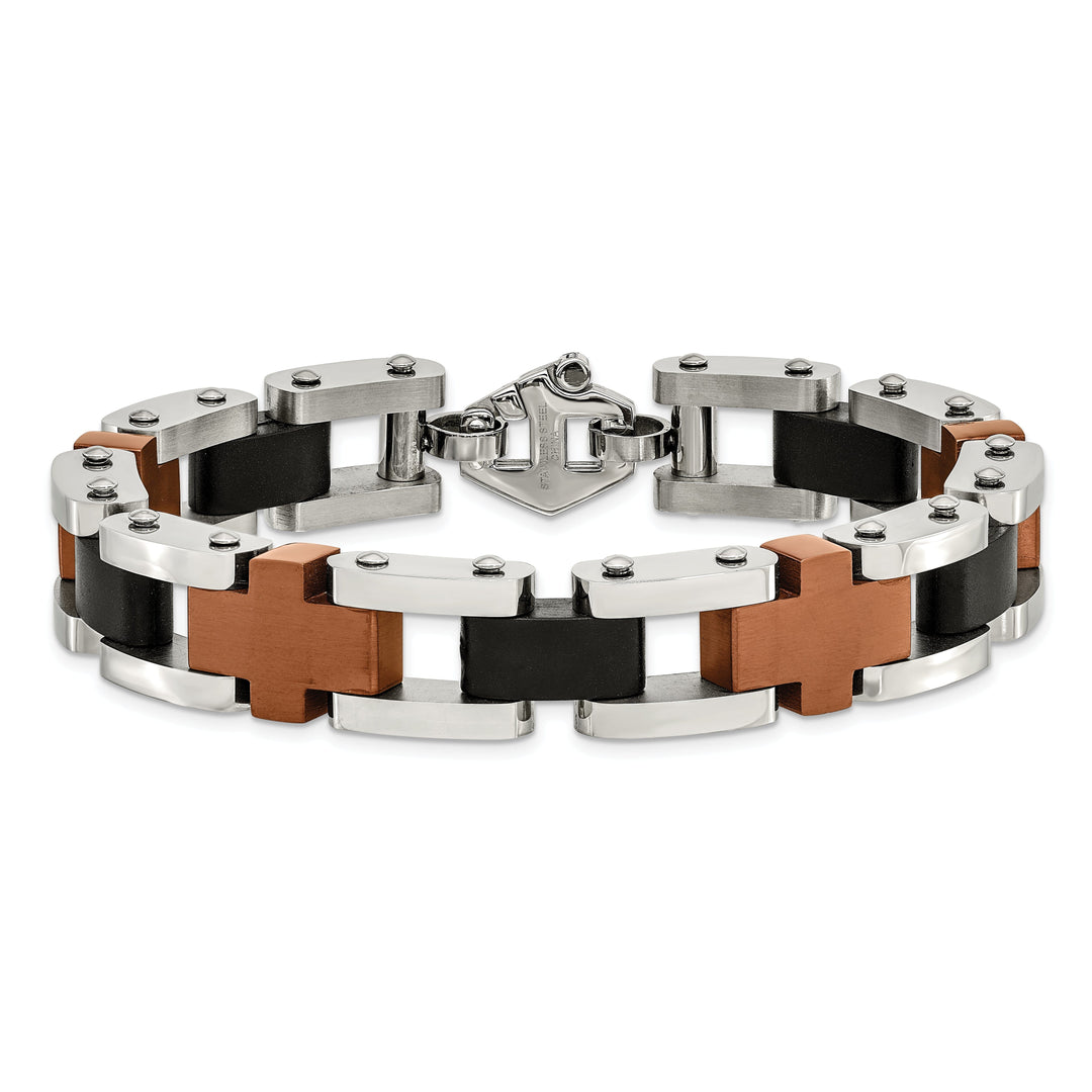 Stainless Steel Chocolate/Black Fold Over Bracelet