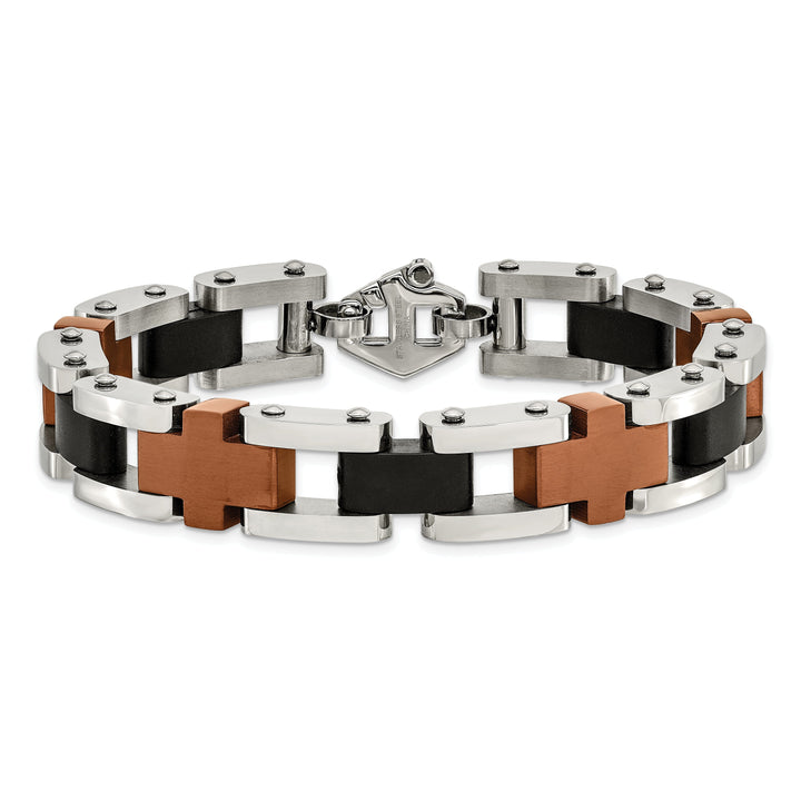 Stainless Steel Chocolate/Black Fold Over Bracelet