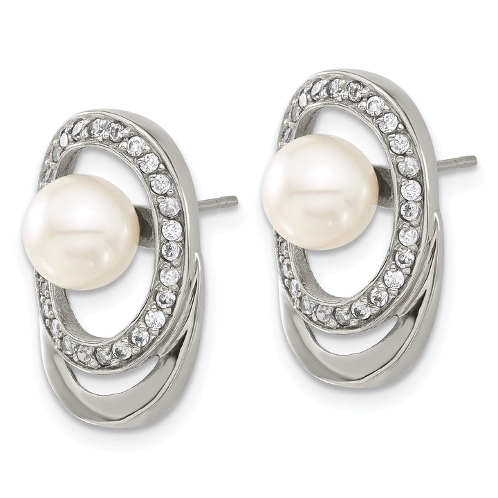 Stainless Steel Cultured Pearl C.Z Earrings