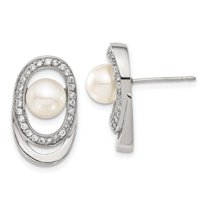 Stainless Steel Cultured Pearl C.Z Earrings at $ 26.16 only from Jewelryshopping.com