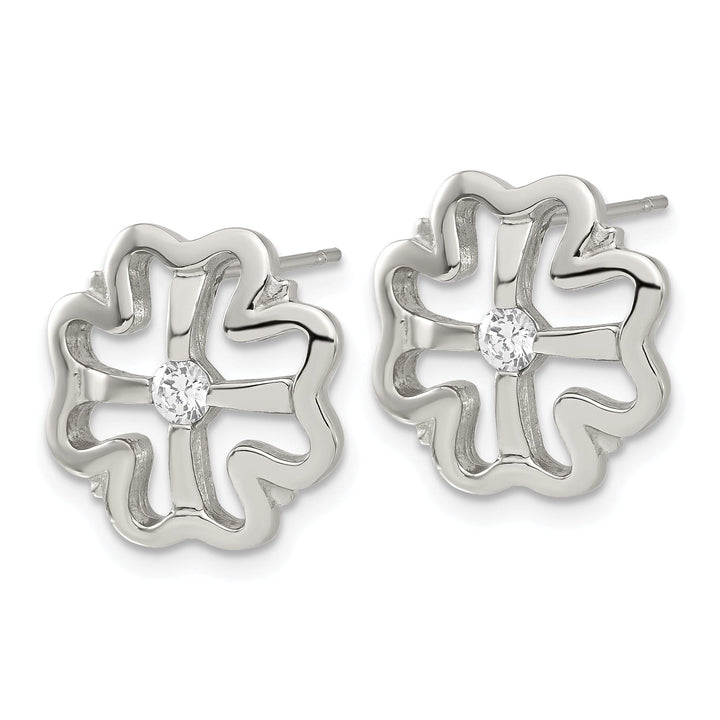 Stainless Steel Four Leaf Clover C.Z Earrings