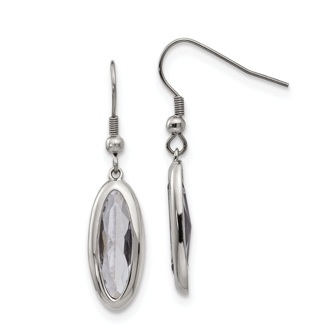Stainless Steel Glass Oval Hook Dangle Earrings