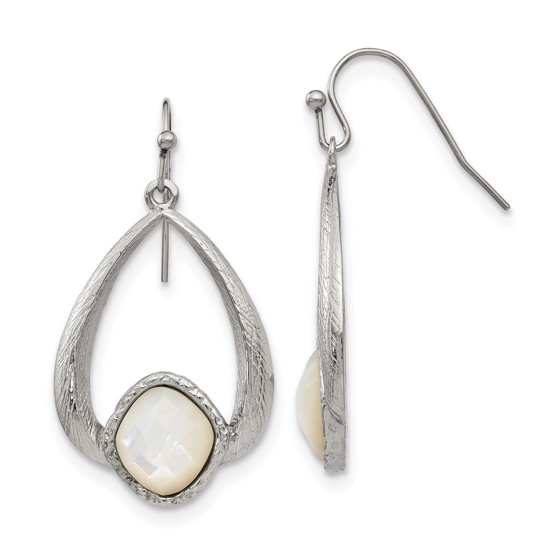 Stainless Steel Texture Mother of Pearl Earrings
