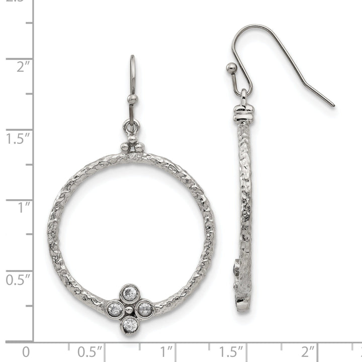 Stainless Steel Polish Textured CZ Hook Earrings