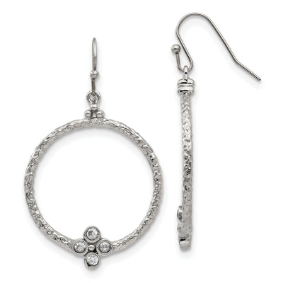 Stainless Steel Polish Textured CZ Hook Earrings at $ 21.38 only from Jewelryshopping.com