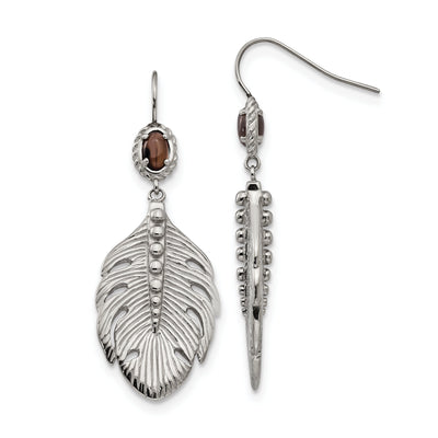 Stainless Steel Smokey Quartz Feather Earrings at $ 21.38 only from Jewelryshopping.com