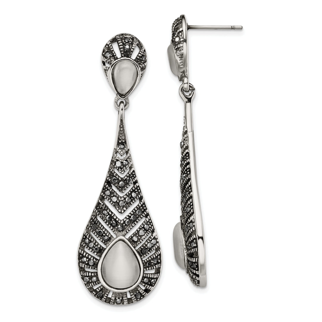 Marcasite Cat's Eye Post Dangle Earrings