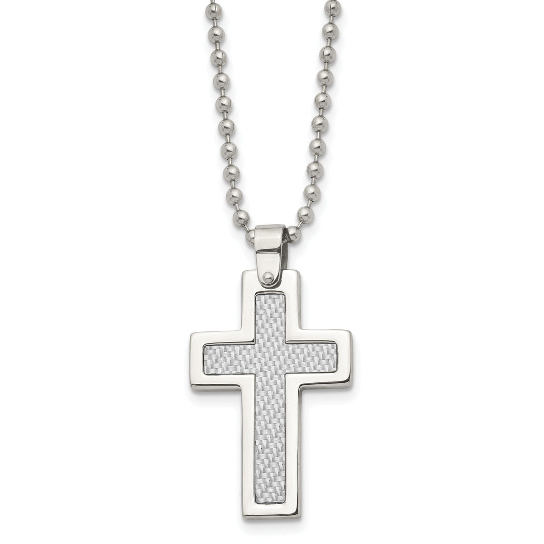 Stainless Steel Grey Carbon Fiber Cross Necklace